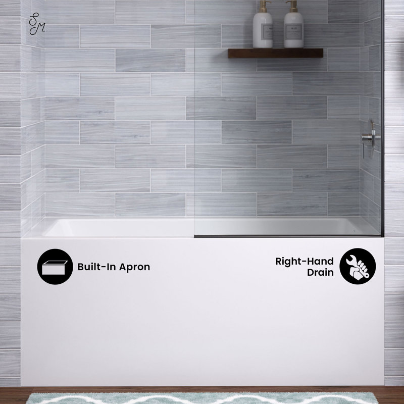 Voltaire 54 x 30 Skirted Right Drain Soaking Alcove Bathtub in Glossy White, Porcelain White, Right