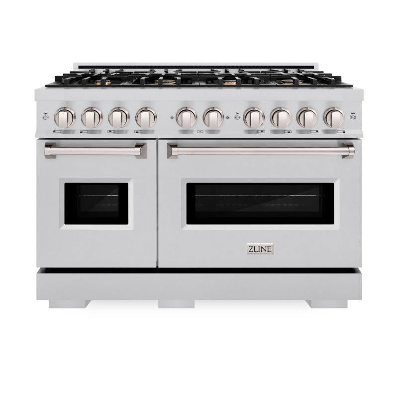 ZLINE 48" Classic Double Oven Gas Range in Stainless Steel with 8 Brass Burners, Stainless Steel/Brass Burners