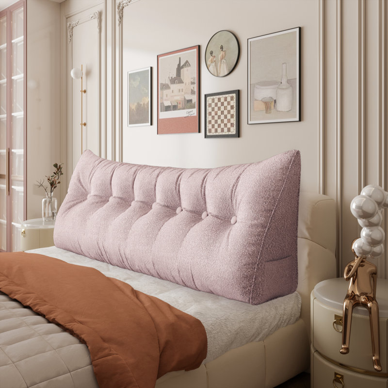 Soft Triangular Bed Backrest Headboard Wedge Reading Pillow, Light Pink, Solid Color, 20"H x 76"W