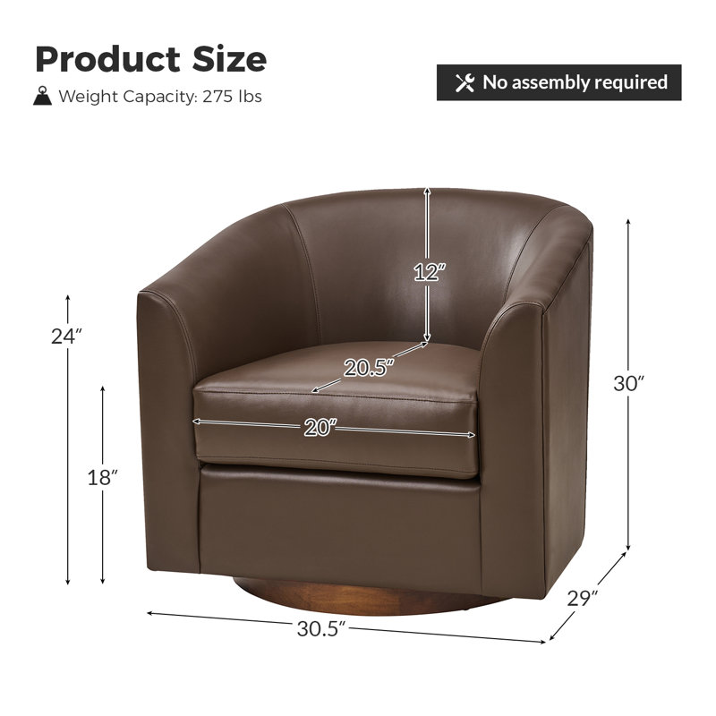Amiir Morden Vegan Leather Swivel Barrel Chair with Solid Wood Legs (Set Of 2), Brown Faux Leather