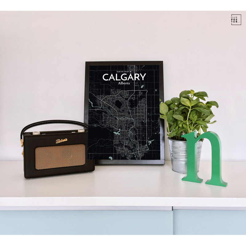 « calgary city map », reproduction d’impression sur affiche en minuit, H 24 po x l 18 po