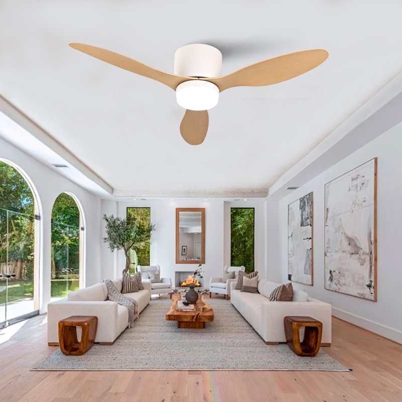 Ceiling Fan With Light, -Slim Flush-Mount Design, 3 ABS Plastic Blades, Remote Control Included, 6-Speed Adjustment, Reversible DC Motor, Quiet Operation