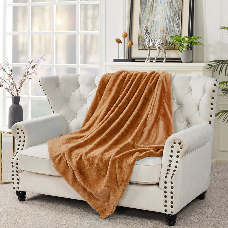 Fox Faux Fur Throw, Burnt Orange, 60" W x 80" L