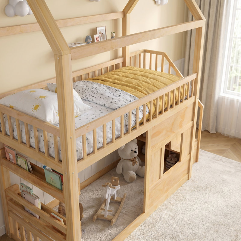 Lit double en bois, Natural