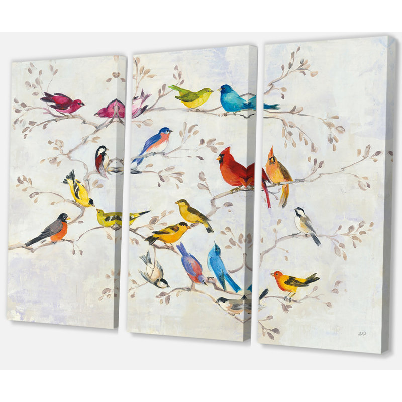 «Multi-Color Bird on Tree», reproduction d'art sur toile tendue, H 28 po x l 36 po x P 1 po