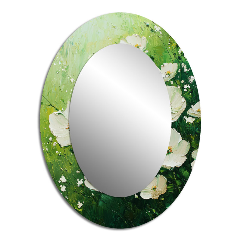 White Wildflower In Spring Bloom III - Traditional Oval Wall Mirror, 40" x 30"