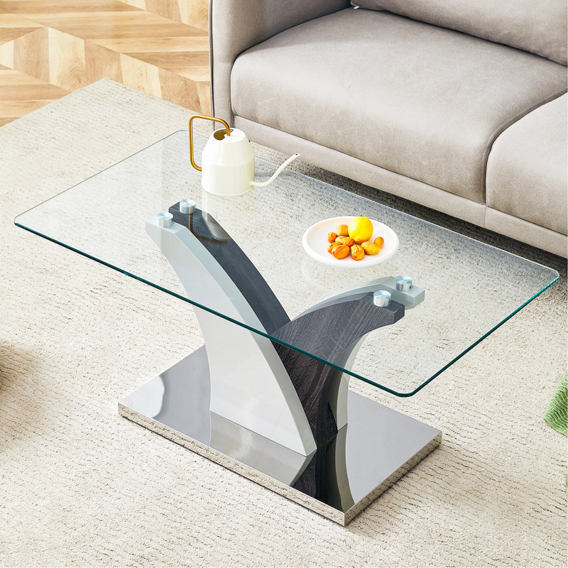 Table basse rectangulaire. Comptoir en verre trempé
