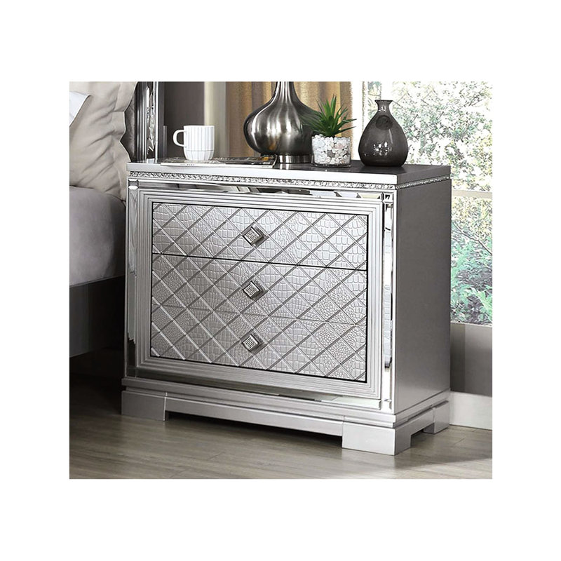Table de chevet 3 chambres en argent avec boîte à bijoux cachée et plateau moderne
