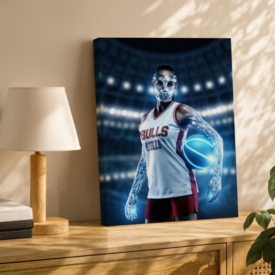 Canvas A Dynamic Basketball Player Stands Confidently In A Dramatic Arena Wall Art Setting Wearing A White And Red Jersey With The Canvas Wall Art