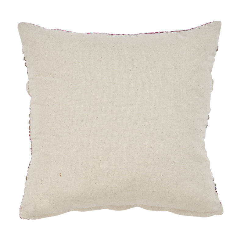 Pink Embroidered Cotton Bohemian Square Throw Pillow