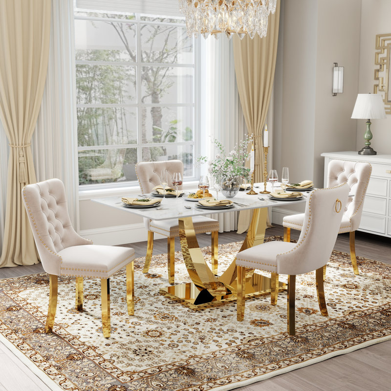 Kekeli 6 - Person Pedestal Dining Set, 30"H x 63"L x 35.4"W, Beige