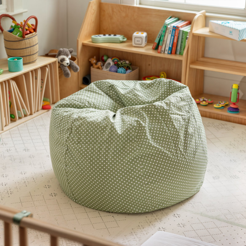 Fauteuil à billes en coton Classic, Sergé de coton vert / blanc, Petit