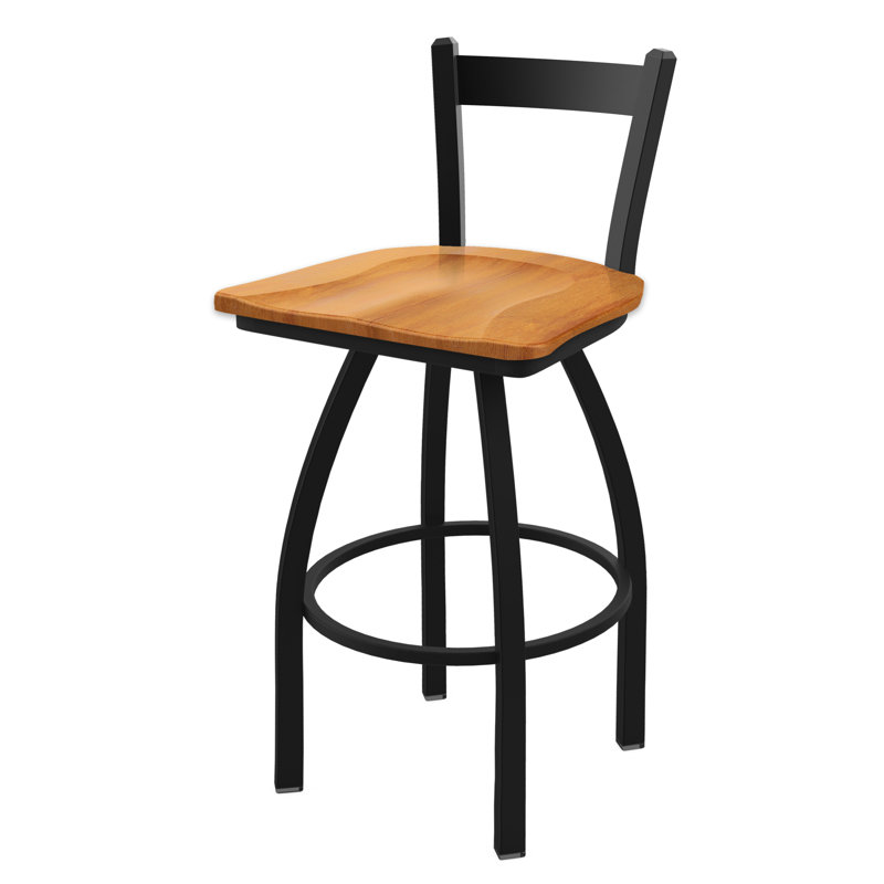 Tabouret de comptoir pivotant 821 Catalina, Noir froissé, Bois - érable moyen, Tabouret de bar (siège d'une hauteur de 30 po)