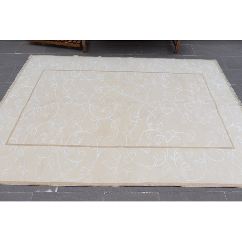 Grand tapis turc Oushak rétro beige pour la chambre à coucher ou le salon - cadeau marocain unique pour la maison