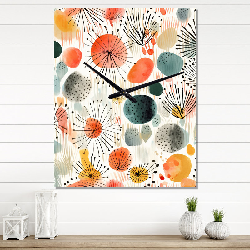 Horloge murale abstraite corail bleu sarcelle scandinave I, Petit