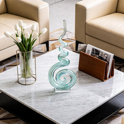 15 Inch Hand Blown Glass Sculpture Murano Style Coastal Decor Green
