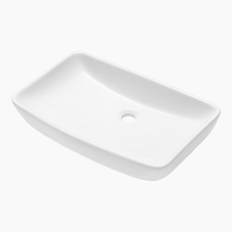 24" x 15" White Ceramic Rectangular Bathroom Vessel Sink