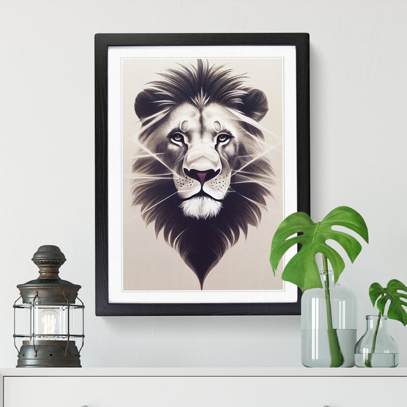 Lion Airbrush - Picture Frame Print, Black, 64cm H x 46cm W x 2cm D