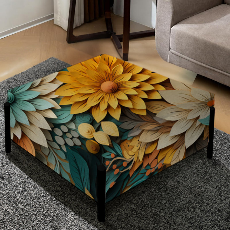 Chrysanthème Mandala Motif bohème - Grand repose-pieds carré floral