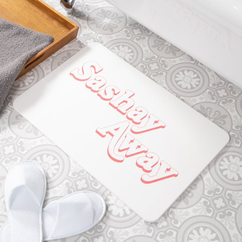 Non-Slip Bath Mat, White/Pink