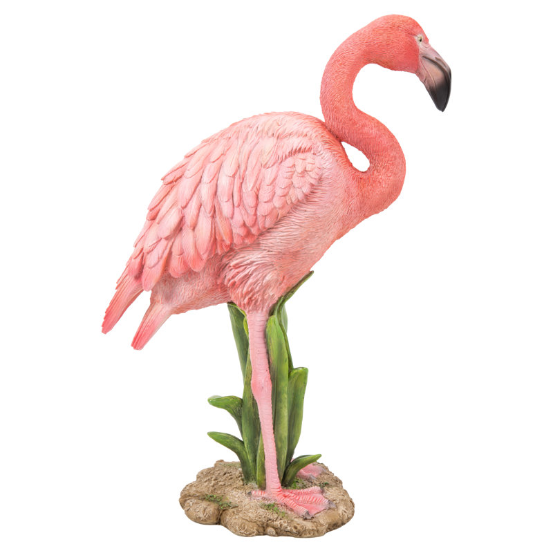 Pink Polyresin Flamingo Garden Statue with Realistic Features