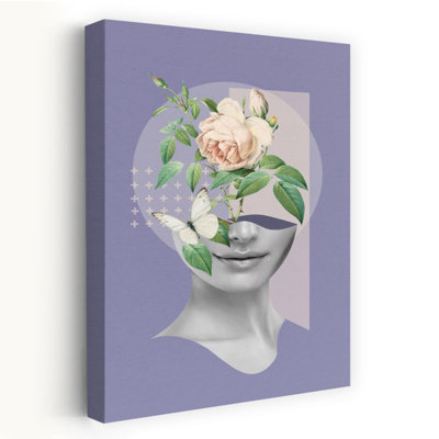 Abstract Rose Beauty Abstract Minimalist Modern Butterfly Rose Flower Nature Wall Art Print 1 Piece Wrapped Canvas Wall Art
