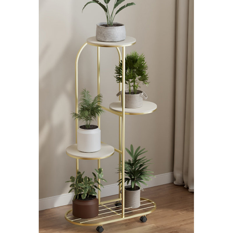 Plant Shelving Flower Pot Holder With Wheels, Gold