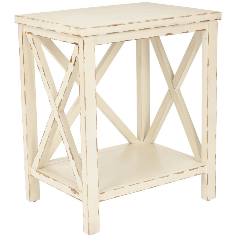 Paignt Solid Wood End Table, Vintage Cream