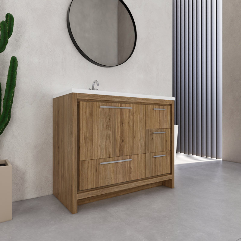Mihrtad Eden 42" Left Single Sink Bathroom Vanity Set, Oak