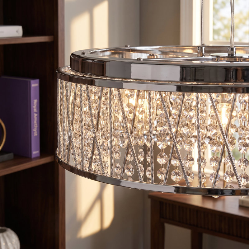 Lustre moderne rond en cristal chromé à 7 lumières de 19 pouces, plafonnier encastré pour îlot de cuisine