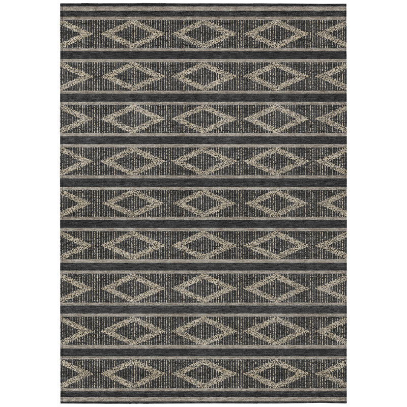 Lume Black Washable Indoor-Outdoor Rug - , 5' x 7'6"