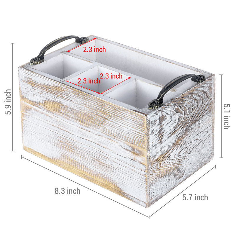 4 Compartment Wood Rectangle Flatware Caddy