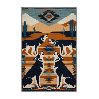 Washable Wolf Inspired Southwestern Area Rug