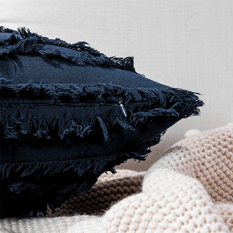 Navy Cotton Polyester Euro Tassel Pillow Covers Set of 2