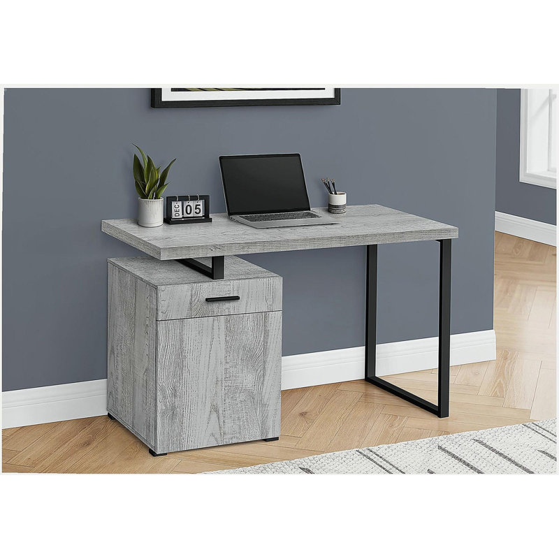 Bureau d'ordinateur, bureau personnel, ordinateur portable, installation à gauche, à droite, tiroirs de rangement, l 48 po, travail, stratifié gris, métal noir, contemporain, moderne
