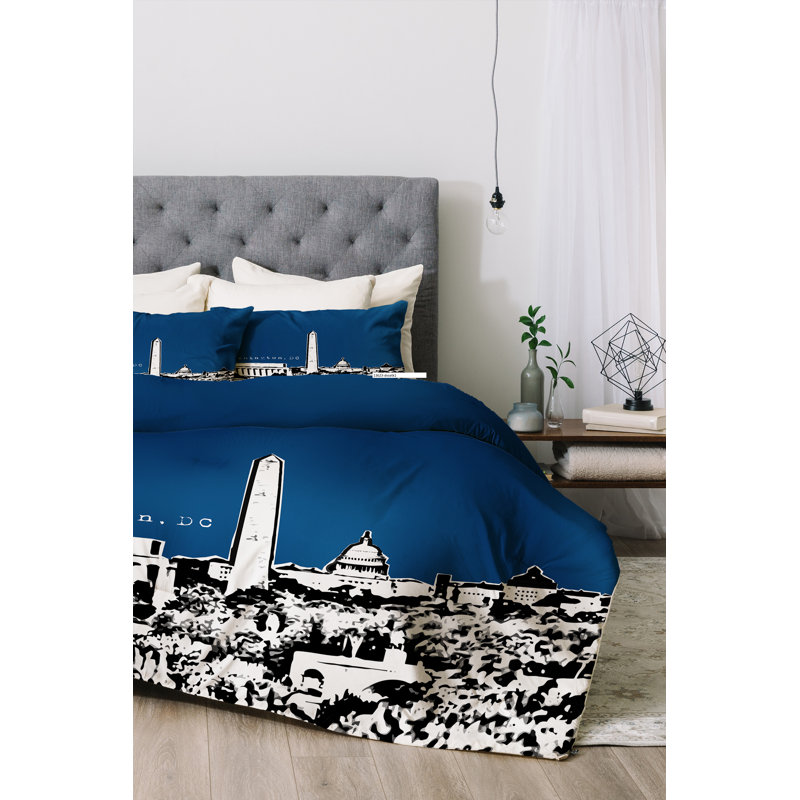 Ensemble de housse de couette Washington, Bleu marine, Housse de couette pour très grand lit et 2 très 