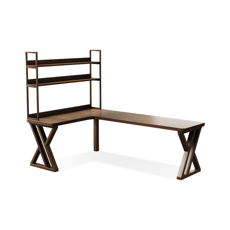 Nut-brown Rectangular Solid Wood Writing desk, 29.53" H x 86.61" W x 55.12" D, Left Hand Facing