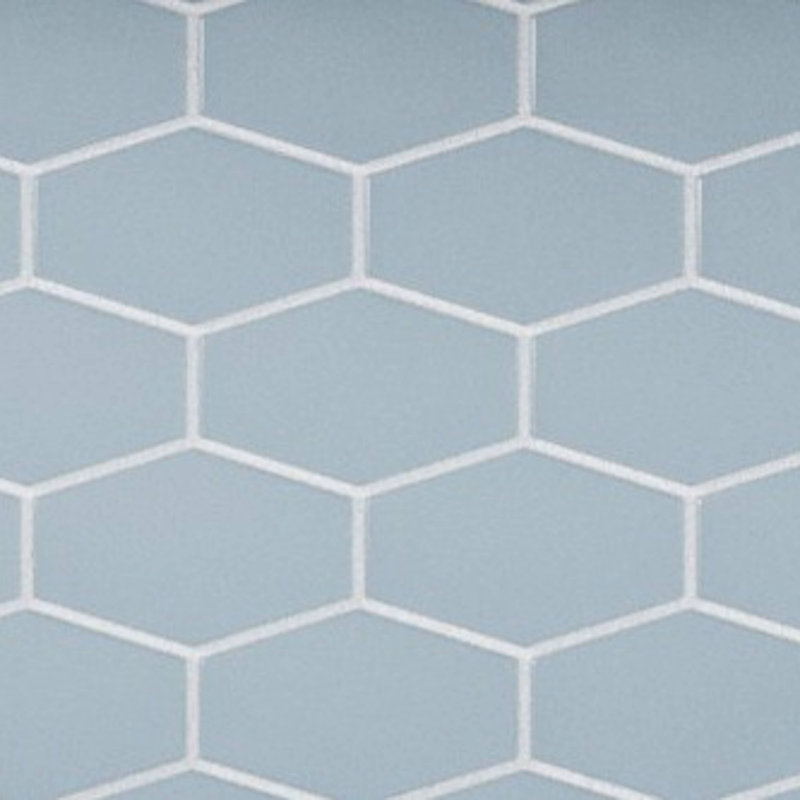 Long Hex 10.60in.x11 in. Glass Mosaic Tile, Aqua Blue Matte