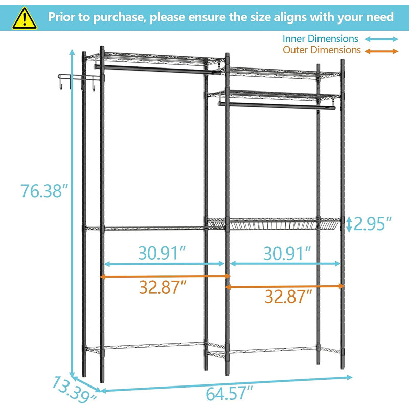 Black Adjustable Over Washer and Dryer Storage Shelf with Hooks