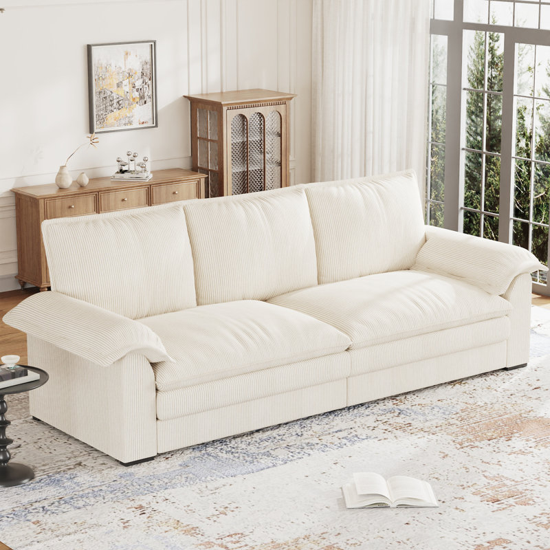 Modern Oversize Sofa 265cm Corduroy Sofa with 4 Seats No Tool Assembly Multi-Layered Cushion, Beige