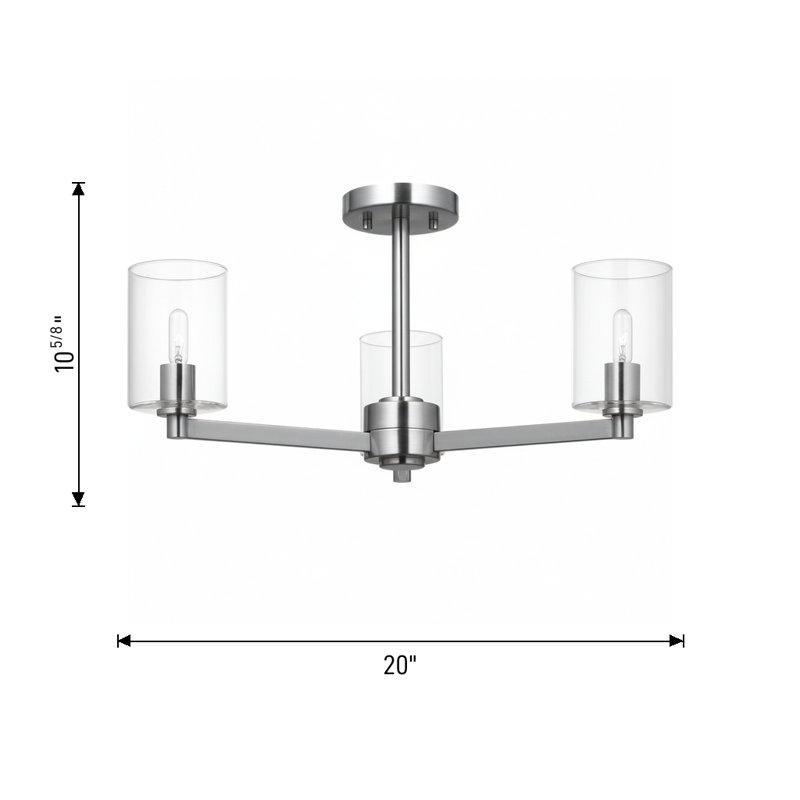 3 - Light Semi Flush Mount, Brushed Nickel