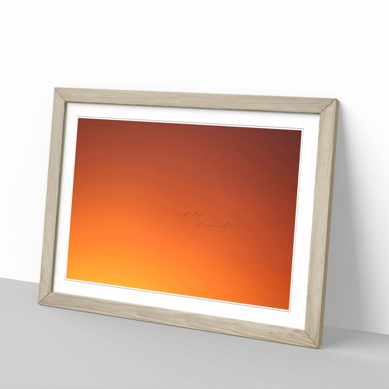 Birds in Flight During an Orange Sunrise - Picture Frame Photograph Print, 27cm H x 36cm W x 2cm D, Oak Framed