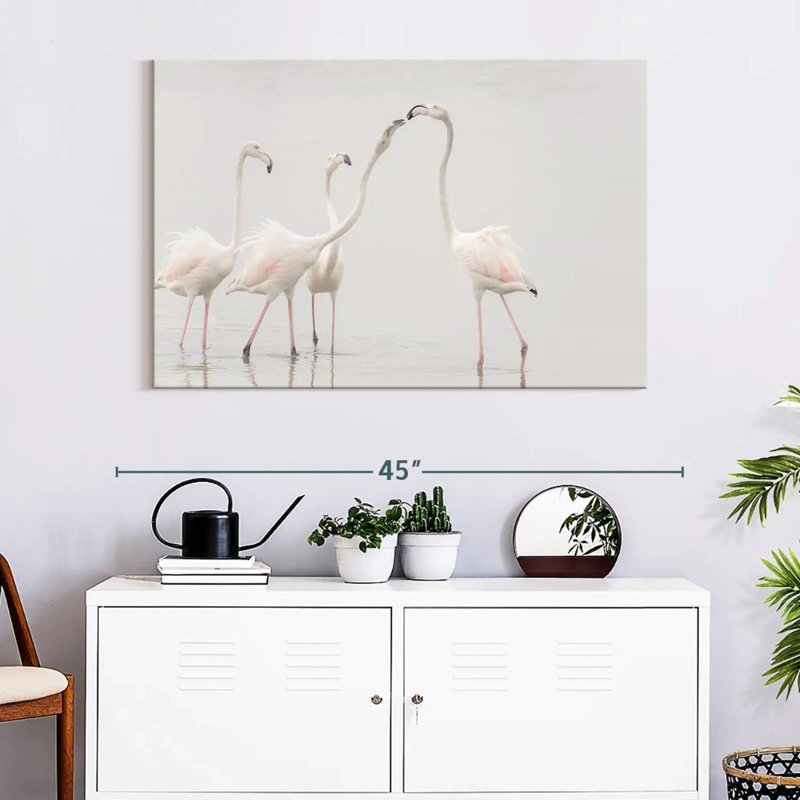 Brampt Pristine White Flamingos, 26" H x 39" W