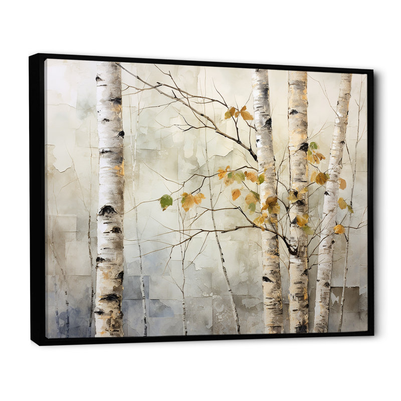 «Beige Silver Birch Tree Beauty I» sur toile, Cadre flottant noir, H 12 po x l 20 po x P 1 po