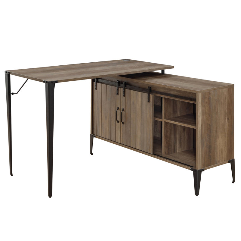 Bureau rustique en chêne de 122 cm (48 po), accents noirs, finition grise élégante, idéal pour la maison et le bureau, espace généreux pour les jambes.