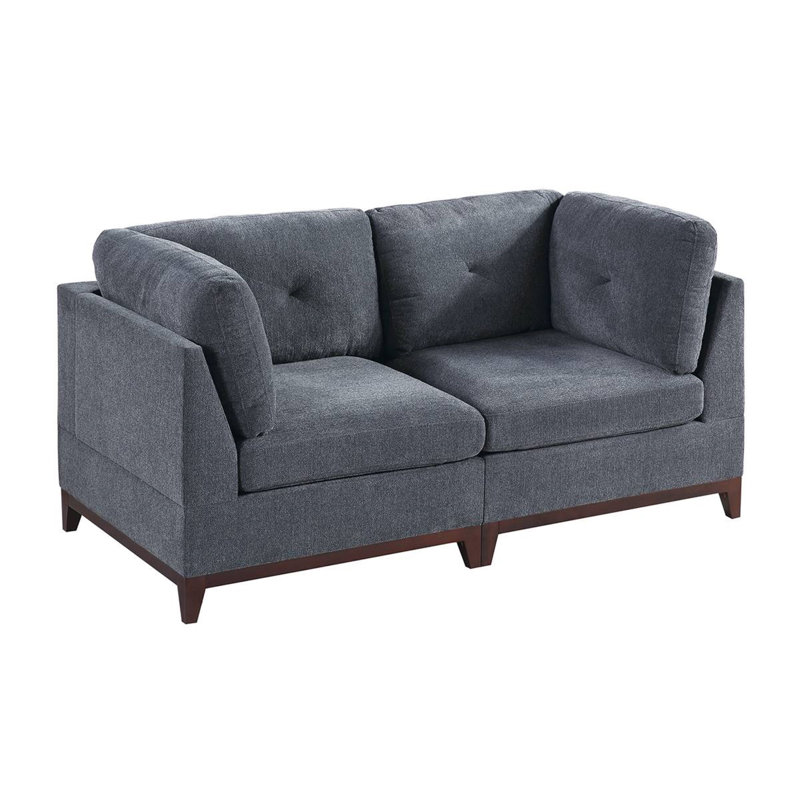 Causeuse modulaire à accoudoirs carrés en chenille 74 po Danicatcy, Chenille gris cendré