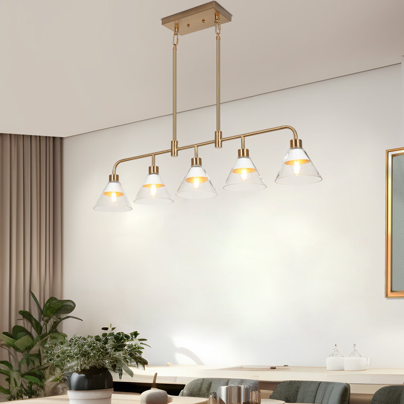 Lustre linéaire moderne à 5 lumières à intensité variable pour îlot de cuisine