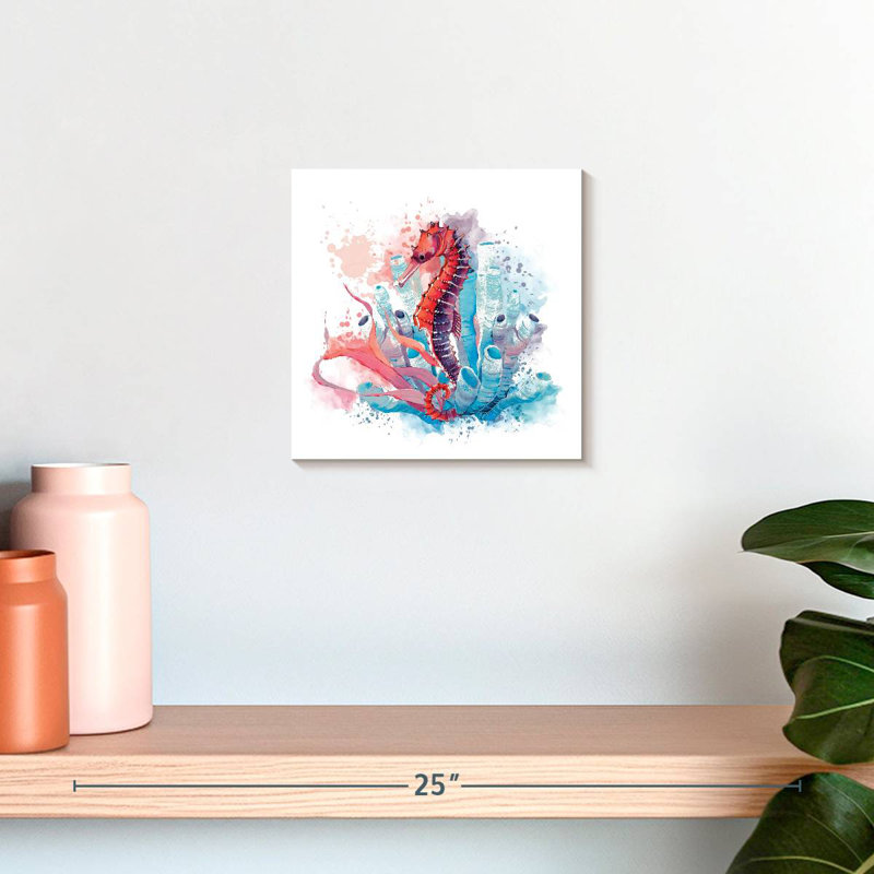 Hippocampe Brampt et éclaboussure de corail, H 10 po x l 10 po