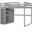 Lit mezzanine double avec garde-robe intégré, tablettes en bois à DEL, tablettes de rangement en bois gris, lecture