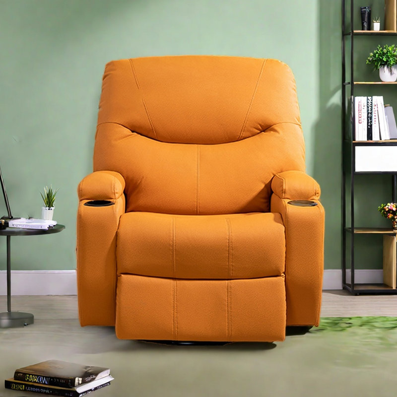 Comfortable Living Room Recliner with Cup Holder, Orange